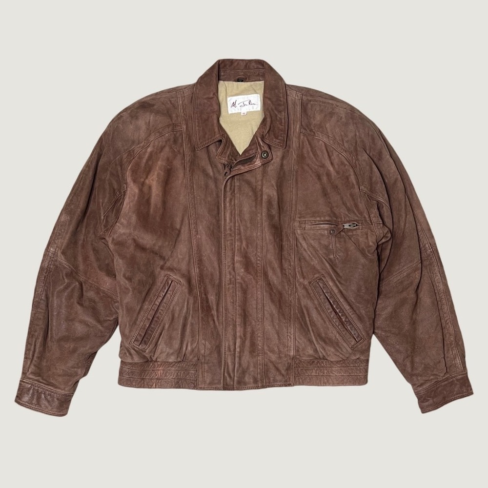 M Julian 80s 90s Vintage Brown Leather Bomber Jacket Flight Aviator 42 Large